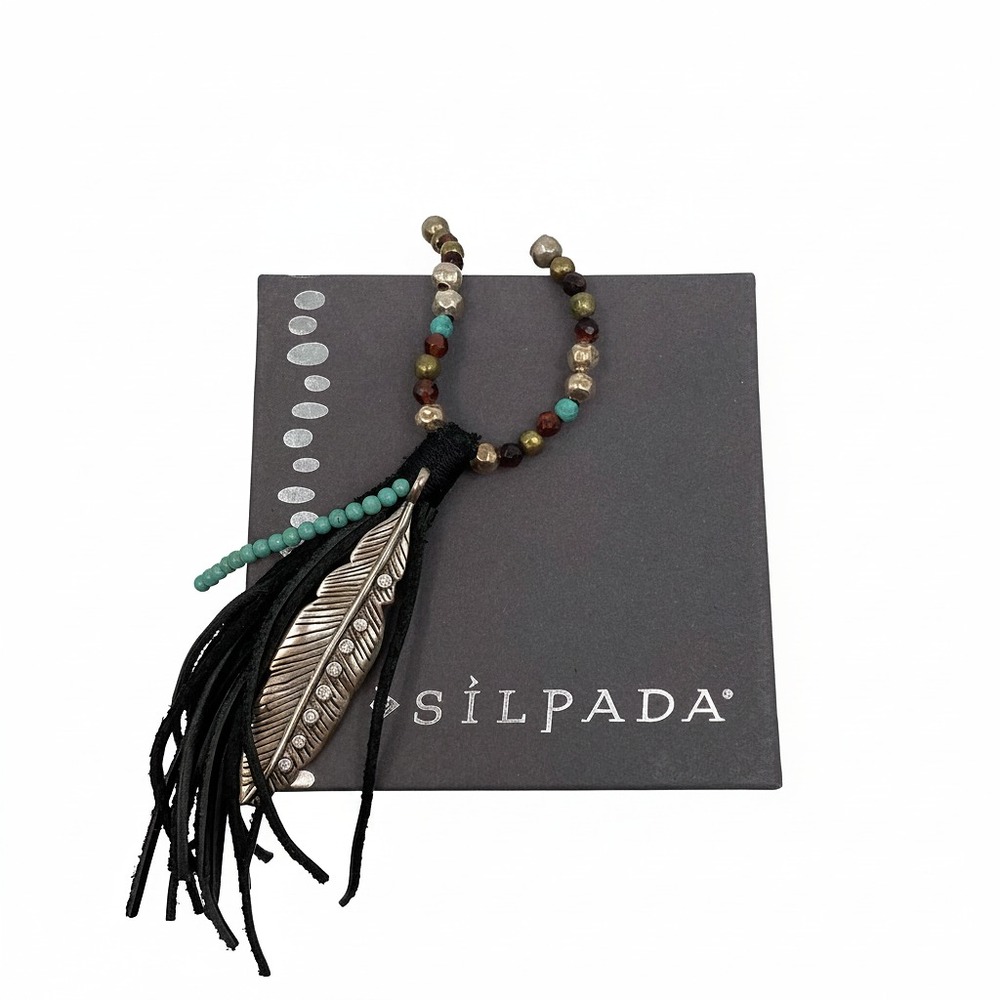 Silpada Black Silver Beaded Leather Tassel Necklace | OS Regular
